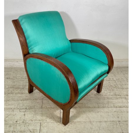 POLTRONA VINTAGE DECO LEGNO FAGGIO EPOCA 1950 DESIGN SEDIA SALOTTO DIVANO SOFA