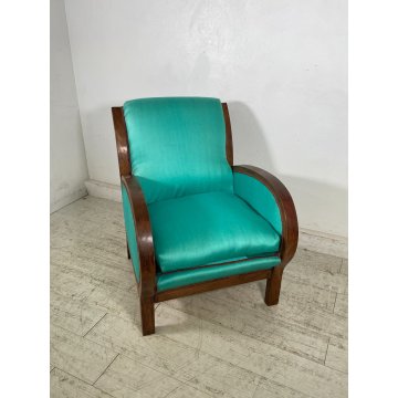 POLTRONA VINTAGE DECO LEGNO FAGGIO EPOCA 1950 DESIGN SEDIA SALOTTO DIVANO SOFA