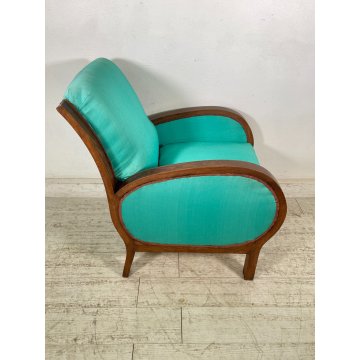POLTRONA VINTAGE DECO LEGNO FAGGIO EPOCA 1950 DESIGN SEDIA SALOTTO DIVANO SOFA