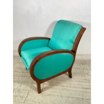 POLTRONA VINTAGE DECO LEGNO FAGGIO EPOCA 1950 DESIGN SEDIA SALOTTO DIVANO SOFA