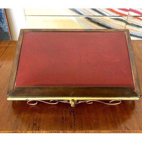 VECCHIO LEGGIO DA ALTARE MENSA in OTTONE ecopelle 40 x 27,5 cm DECORO PUTTO