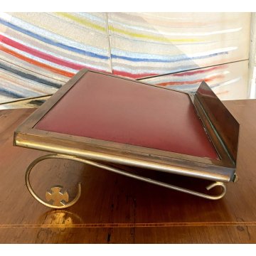 VECCHIO LEGGIO DA ALTARE MENSA in OTTONE ecopelle 40 x 27,5 cm DECORO PUTTO
