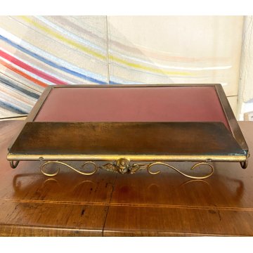 VECCHIO LEGGIO DA ALTARE MENSA in OTTONE ecopelle 40 x 27,5 cm DECORO PUTTO