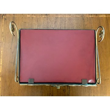 VECCHIO LEGGIO DA ALTARE MENSA in OTTONE ecopelle 40 x 27,5 cm DECORO PUTTO