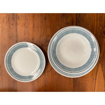 SERVIZIO PIATTI 12 pers CERAMICA BIANCA Richard Ginori C3 TESA RIGHE VERDI '60