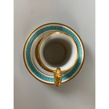 TAZZA MUG con PIATTINO PORCELLANA BIANCA DECORO FLOREALE DIPINTO A MANO '60s