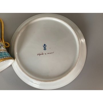 TAZZA MUG con PIATTINO PORCELLANA BIANCA DECORO FLOREALE DIPINTO A MANO '60s