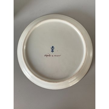 TAZZA MUG con PIATTINO PORCELLANA BIANCA DECORO FLOREALE DIPINTO A MANO '60s