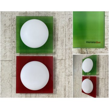 COPPIA LAMPADA PARETE VETRO MURANO DUE Gio S P-PL 40 BIANCO SATINATO ROSSO VERDE