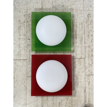 COPPIA LAMPADA PARETE VETRO MURANO DUE Gio S P-PL 40 BIANCO SATINATO ROSSO VERDE