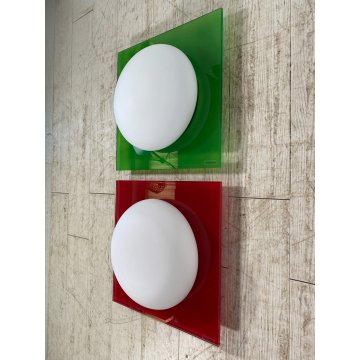 COPPIA LAMPADA PARETE VETRO MURANO DUE Gio S P-PL 40 BIANCO SATINATO ROSSO VERDE