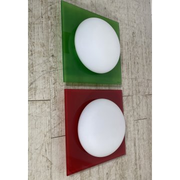 COPPIA LAMPADA PARETE VETRO MURANO DUE Gio S P-PL 40 BIANCO SATINATO ROSSO VERDE