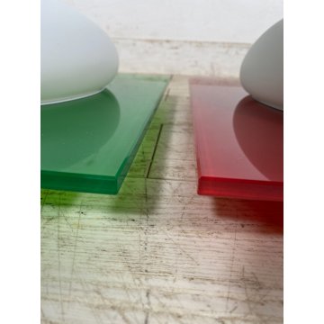 COPPIA LAMPADA PARETE VETRO MURANO DUE Gio S P-PL 40 BIANCO SATINATO ROSSO VERDE
