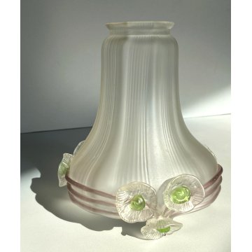 PARALUME a CAMPANA TULIPANO VETRO SATINATO DECORO PASTA di VETRO PRIMA META '900
