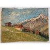 ANTICO DIPINTO OLIO TAVOLA Sori PAESAGGIO MONTANO BAITE ALPEGGIO DIVISIONISTA