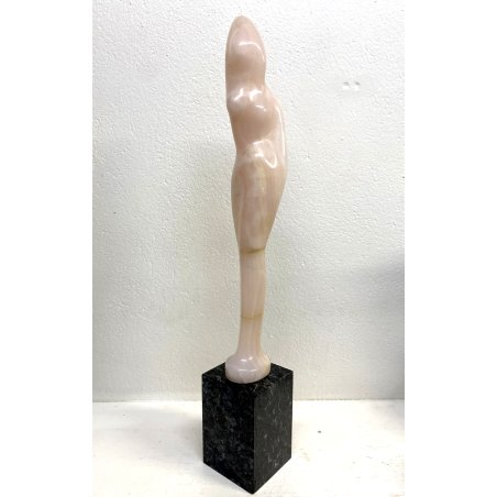 SCULTURA TUTTOTONDO FIGURA FEMMINILE ASTRATTA NUDO DONNA MARMO ROSA ONICE 66cm/h