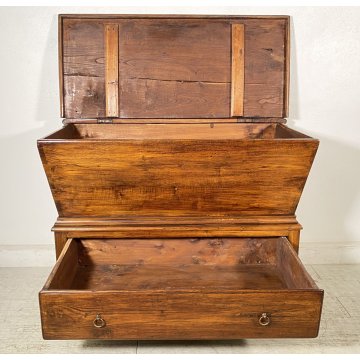 ANTICA MADIA RIBALTA PANCA LEGNO ROVERE 1800 1 CASSETTO MOBILE CASSAPANCA EPOCA