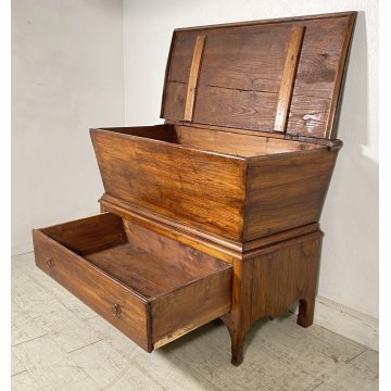 ANTICA MADIA RIBALTA PANCA LEGNO ROVERE 1800 1 CASSETTO MOBILE CASSAPANCA EPOCA