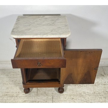 ANTICO COMODINO CARLO X 1800 LEGNO NOCE MASSELLO MARMO CAMERA LETTO SALOTTO OLD