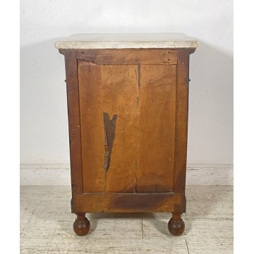 ANTICO COMODINO CARLO X 1800 LEGNO NOCE MASSELLO MARMO CAMERA LETTO SALOTTO OLD