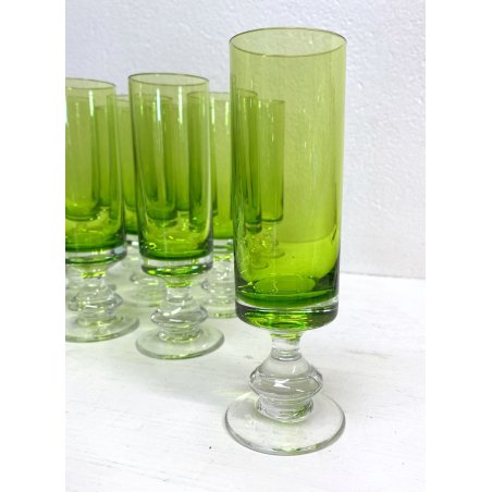SET 10 CALICI CILINDRICI VETRO MURANO VERDE ACIDO BICCHIERI VINTAGE DESIGN '70s