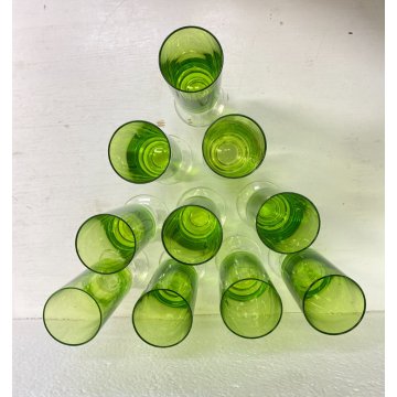 SET 10 CALICI CILINDRICI VETRO MURANO VERDE ACIDO BICCHIERI VINTAGE DESIGN '70s
