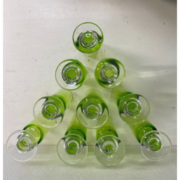 SET 10 CALICI CILINDRICI VETRO MURANO VERDE ACIDO BICCHIERI VINTAGE DESIGN '70s