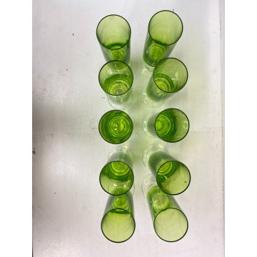 SET 10 CALICI CILINDRICI VETRO MURANO VERDE ACIDO BICCHIERI VINTAGE DESIGN '70s