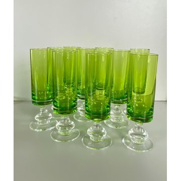 SET 10 CALICI CILINDRICI VETRO MURANO VERDE ACIDO BICCHIERI VINTAGE DESIGN '70s