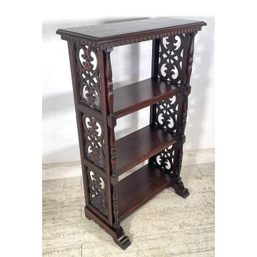ANTICA ETAGERE LEGNO DI CASTAGNO 4 MENSOLE EPOCA '900 LIBRERIA SCOLPITA TORNITA