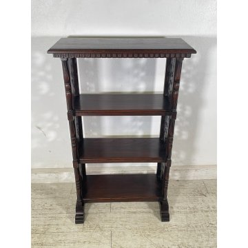 ANTICA ETAGERE LEGNO DI CASTAGNO 4 MENSOLE EPOCA '900 LIBRERIA SCOLPITA TORNITA