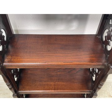 ANTICA ETAGERE LEGNO DI CASTAGNO 4 MENSOLE EPOCA '900 LIBRERIA SCOLPITA TORNITA