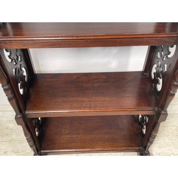 ANTICA ETAGERE LEGNO DI CASTAGNO 4 MENSOLE EPOCA '900 LIBRERIA SCOLPITA TORNITA