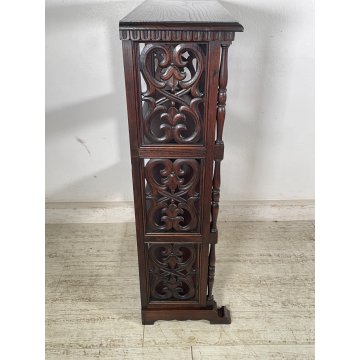 ANTICA ETAGERE LEGNO DI CASTAGNO 4 MENSOLE EPOCA '900 LIBRERIA SCOLPITA TORNITA