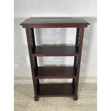 ANTICA ETAGERE LEGNO DI CASTAGNO 4 MENSOLE EPOCA '900 LIBRERIA SCOLPITA TORNITA
