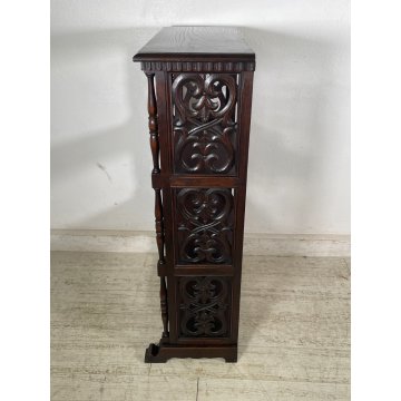 ANTICA ETAGERE LEGNO DI CASTAGNO 4 MENSOLE EPOCA '900 LIBRERIA SCOLPITA TORNITA