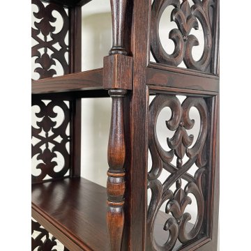 ANTICA ETAGERE LEGNO DI CASTAGNO 4 MENSOLE EPOCA '900 LIBRERIA SCOLPITA TORNITA