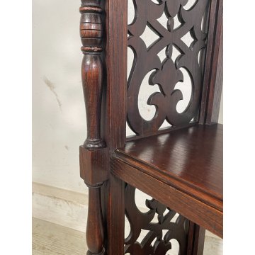 ANTICA ETAGERE LEGNO DI CASTAGNO 4 MENSOLE EPOCA '900 LIBRERIA SCOLPITA TORNITA