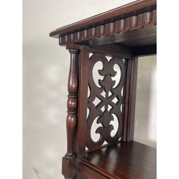 ANTICA ETAGERE LEGNO DI CASTAGNO 4 MENSOLE EPOCA '900 LIBRERIA SCOLPITA TORNITA