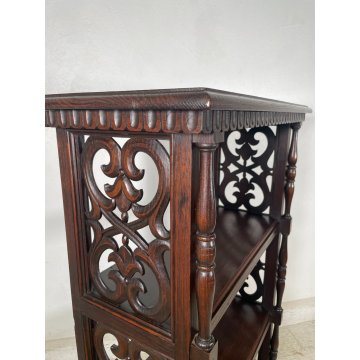 ANTICA ETAGERE LEGNO DI CASTAGNO 4 MENSOLE EPOCA '900 LIBRERIA SCOLPITA TORNITA
