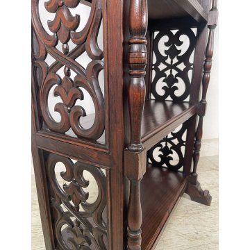 ANTICA ETAGERE LEGNO DI CASTAGNO 4 MENSOLE EPOCA '900 LIBRERIA SCOLPITA TORNITA