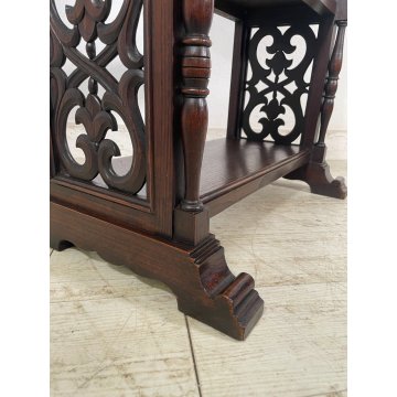 ANTICA ETAGERE LEGNO DI CASTAGNO 4 MENSOLE EPOCA '900 LIBRERIA SCOLPITA TORNITA