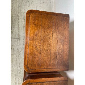 COPPIA ANTICO COMODINO UMBERTINO epoca 1900 LEGNO NOCE RADICA Old Nightstands