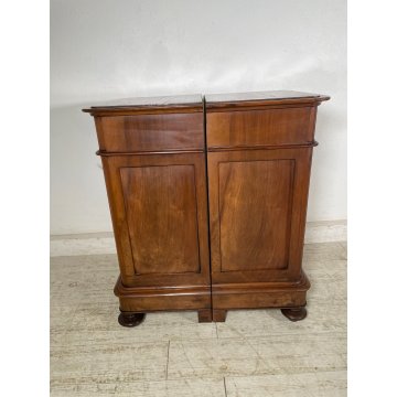 COPPIA ANTICO COMODINO UMBERTINO epoca 1900 LEGNO NOCE RADICA Old Nightstands