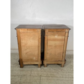 COPPIA ANTICO COMODINO UMBERTINO epoca 1900 LEGNO NOCE RADICA Old Nightstands