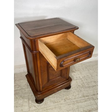 COPPIA ANTICO COMODINO UMBERTINO epoca 1900 LEGNO NOCE RADICA Old Nightstands