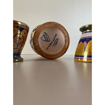 SET 3 pz PORTAUOVO/ALZATA CERAMICA ICAP Gualdo Tadino MAIOLICA LUSTRO ORO BLU