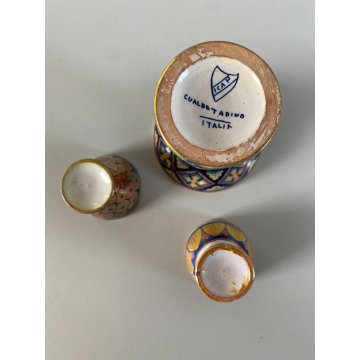 SET 3 pz PORTAUOVO/ALZATA CERAMICA ICAP Gualdo Tadino MAIOLICA LUSTRO ORO BLU