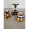 SET 3 pz PORTAUOVO/ALZATA CERAMICA ICAP Gualdo Tadino MAIOLICA LUSTRO ORO BLU
