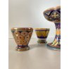 SET 3 pz PORTAUOVO/ALZATA CERAMICA ICAP Gualdo Tadino MAIOLICA LUSTRO ORO BLU